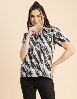 moomaya Casual Printed Women Black, White Top