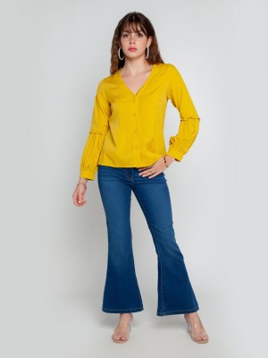 Zink London Casual Solid Women Yellow Top