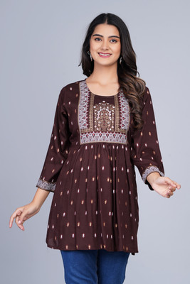 SkyAsia Casual Floral Print Women Brown, Gold, White Top