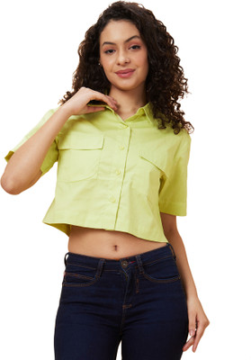Globus Casual Solid Women Light Green Top