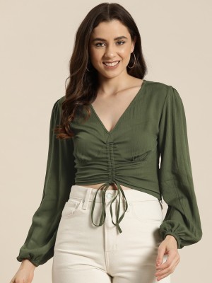 HERE&NOW Casual Solid Women Green Top