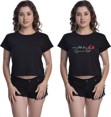 AmborisH Casual Solid, Printed Women Black Top