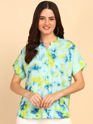 maaesa Casual Color Block Women Light Blue, Yellow Top