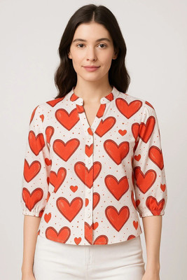 GLENZI Casual Printed Women White, Red Top