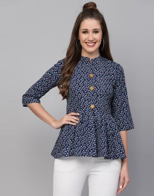 Swaron Casual Printed Women Blue Top