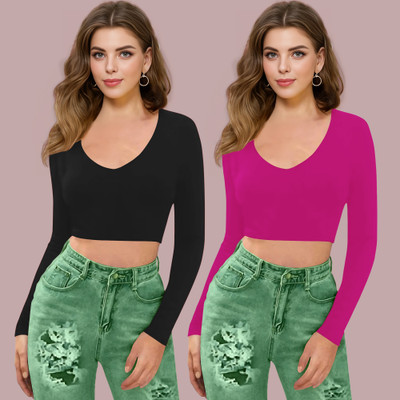 Dream Beauty Fashion Casual Solid Women Pink, Black Top