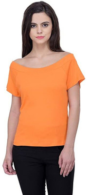 Povami Casual Solid Women Orange Top