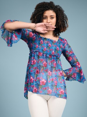 Dressberry Casual Printed Women Light Blue Top