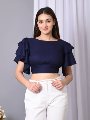IQRAAR Casual Solid Women Blue Top