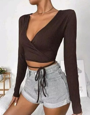 Sovi fashion Casual Solid Women Brown Top
