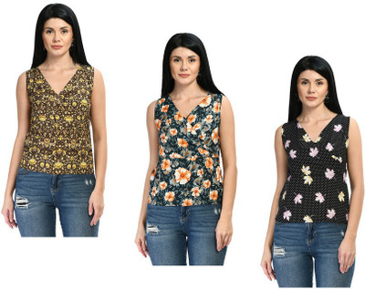Indistar Casual Floral Print Women Green, Black, Yellow Top