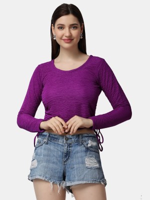 POPWINGS Casual Self Design Women Purple Top