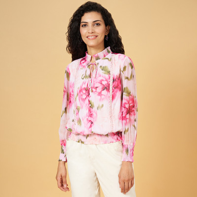 Honey By Pantaloons Casual Printed Women Pink, Dark Green Top