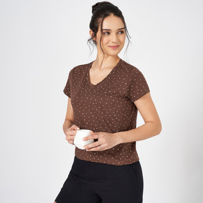 Dreamz by Pantaloons Casual Polka Print Women Brown Top