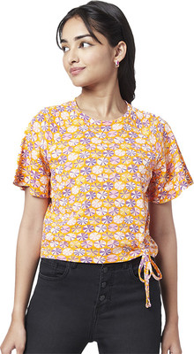 YU by Pantaloons Casual Printed Women Orange Top
