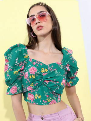Tokyo Talkies Casual Floral Print Women Green Top
