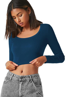 THE BLAZZE Casual Solid Women Dark Blue Top