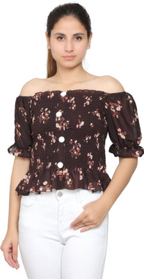 Divinelove Casual Printed Women Brown Top