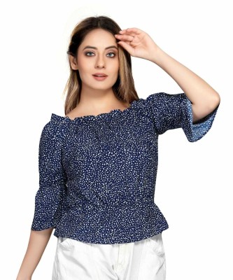 the fashion creation Casual Printed Women Blue Top