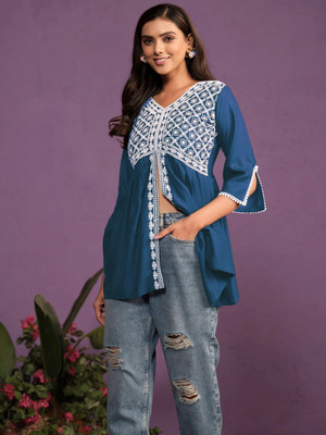 Youthnic Party Embellished Women Blue Top