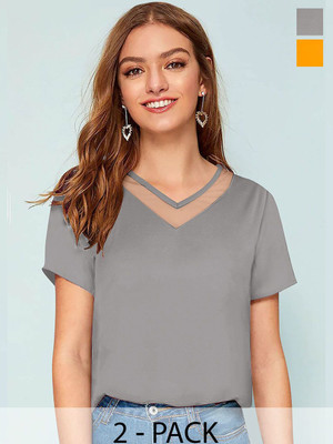 CORSICA Casual Solid Women Grey Top