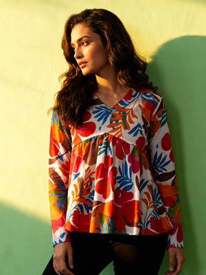Divine Tatva Casual Printed, Floral Print, Ethnic Motifs Women Multicolor Top