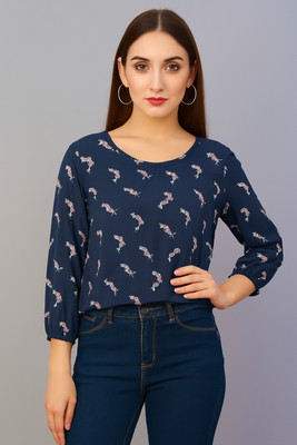 Chhaya Casual Printed Women Dark Blue Top