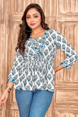 Abdhi Creation Casual Printed Women Blue Top