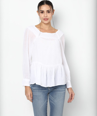 American Eagle Outfitters Casual Solid Women White Top