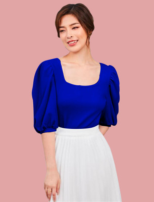 Maheshvi Casual Solid Women Blue Top