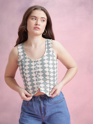 Dressberry Casual Self Design Women White, Grey Top
