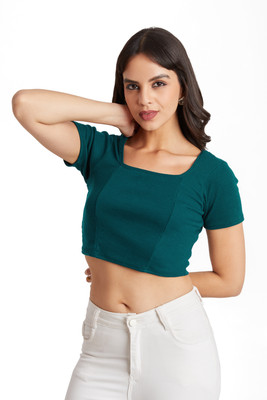 Berry Bird Casual Solid Women Dark Green Top