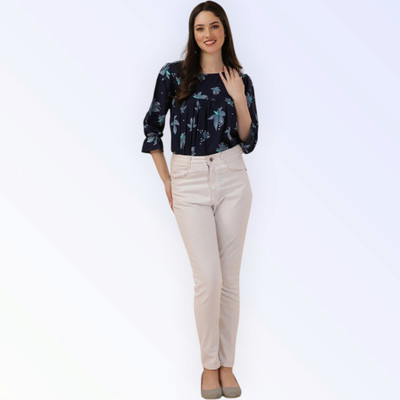 KALLAXI Casual Self Design Women Dark Blue Top