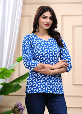 SSS OVERSEAS Casual Printed Women Light Blue Top