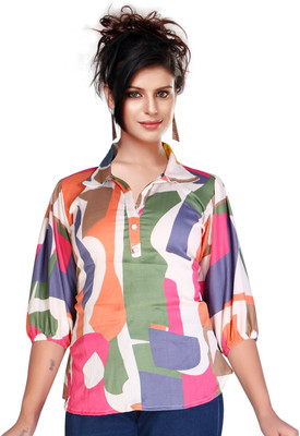 shabaris Casual Color Block Women Multicolor, Green Top