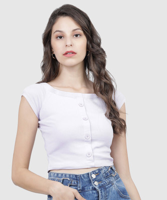Tokyo Talkies Casual Solid Women Purple Top