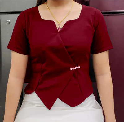 KKS Fashion Casual Solid Women Maroon Top