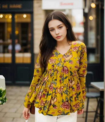 ALJADID Casual Floral Print Women Multicolor Top