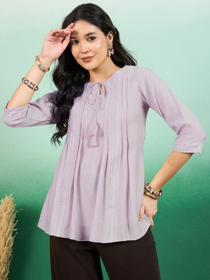 Sangria Casual Embroidered Women Purple Top