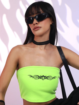 Tokyo Talkies Casual Solid Women Light Green Top