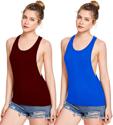 THE BLAZZE Casual Solid Women Blue, Maroon Top