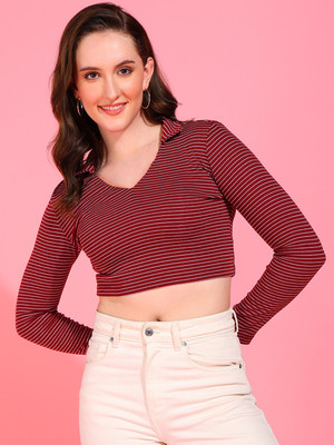 METRONAUT Party Striped Women Maroon Top