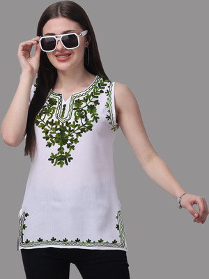 AMODERNFASHION Casual Embroidered Women Green Top