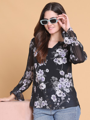 250 Designs Party Printed Women Black Top