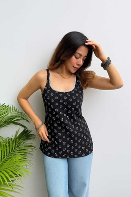 SAJAWAT INSAAN Casual Printed Women Black Top