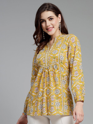 Kavisaa Casual Printed Women Yellow Top