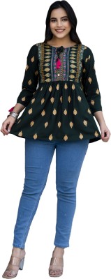 ANNU PARIDHAN Casual Printed Women Green Top