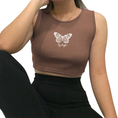 Fashion And Youth Casual Printed Women Brown Top