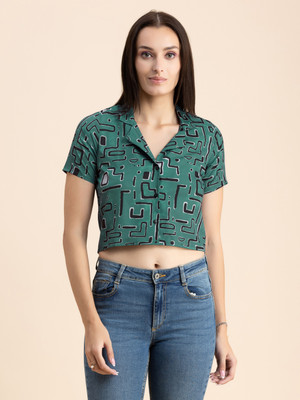 moomaya Casual Printed Women Green, Black, White Top