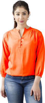 TRUSTED ENTERPRISES Casual Solid Women Orange Top